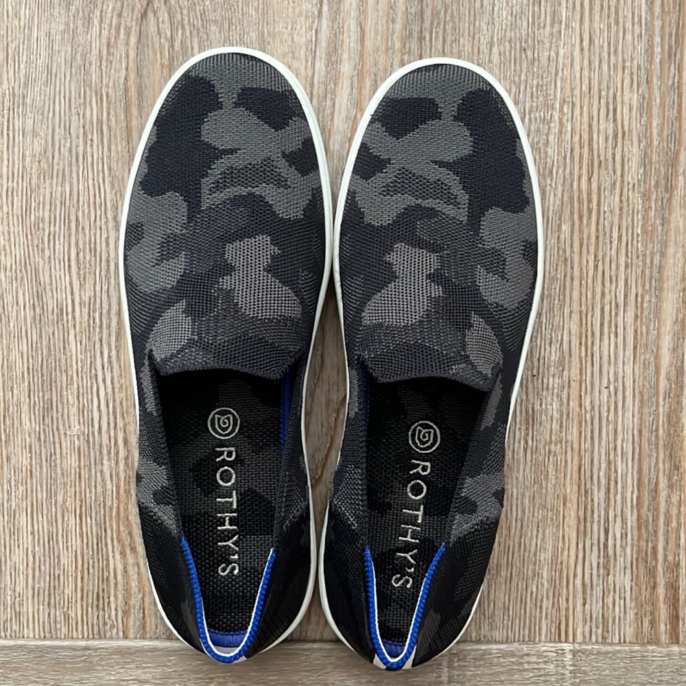 Rothys slip on camo gray sneakers